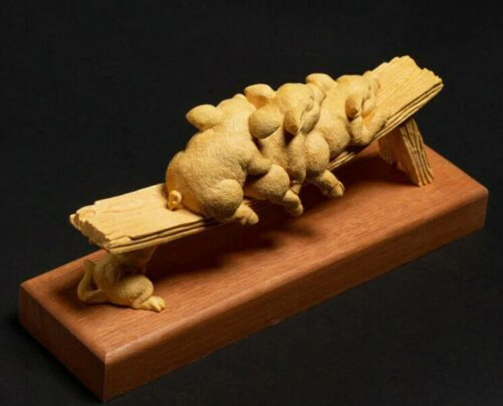 D073ca - 20*9.5*6 CM Carved Boxwood Carving Figurine Home Decor : Lovely Pigs