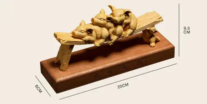 D073ca - 20*9.5*6 CM Carved Boxwood Carving Figurine Home Decor : Lovely Pigs