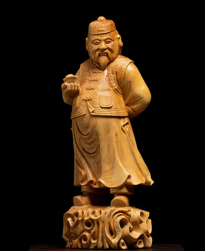 D077ca -24X4.2X6.5 CM Hand Carved Boxwood Carving Figurine - Happy Man