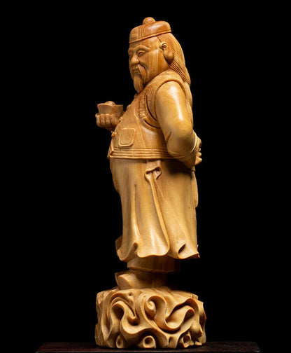 D077ca -24X4.2X6.5 CM Hand Carved Boxwood Carving Figurine - Happy Man