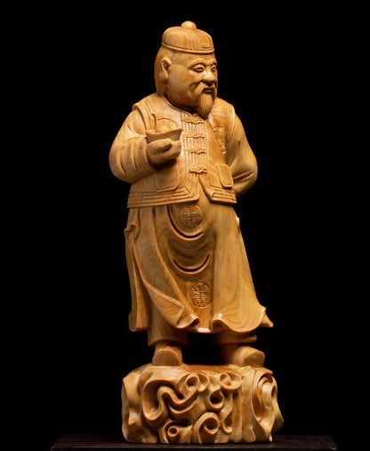 D077ca -24X4.2X6.5 CM Hand Carved Boxwood Carving Figurine - Happy Man