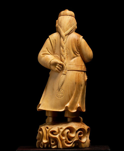 D077ca -24X4.2X6.5 CM Hand Carved Boxwood Carving Figurine - Happy Man