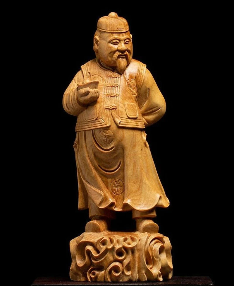 D077ca -24X4.2X6.5 CM Hand Carved Boxwood Carving Figurine - Happy Man
