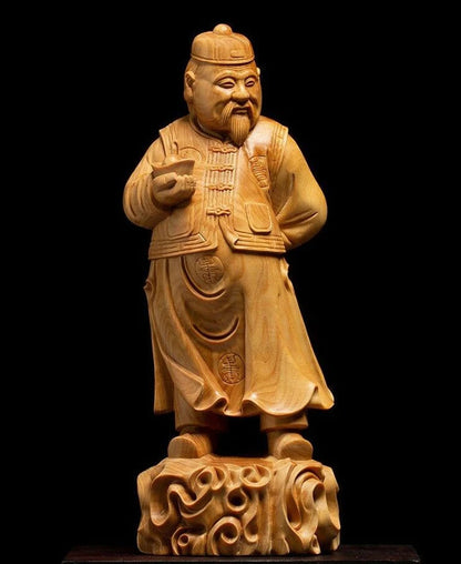 D077ca -24X4.2X6.5 CM Hand Carved Boxwood Carving Figurine - Happy Man