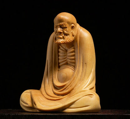 D086ca - 8 X 7X 5.5 CM Carved Boxwood Carving Figurine : Damo Monk