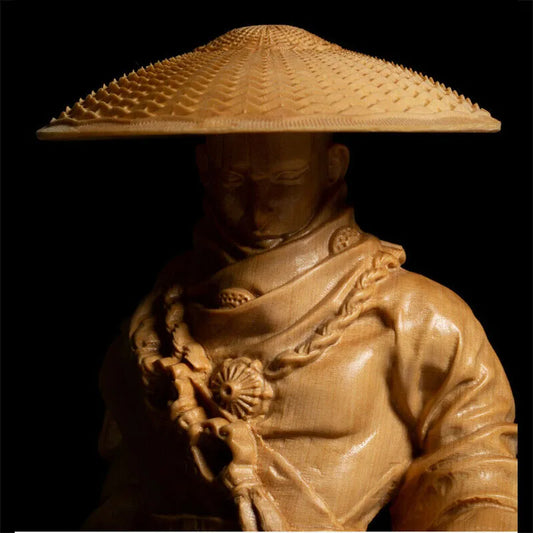 D181a - 29 x 11 x 9 CM Hand Carved Boxwood Figurine : Kung-fu Monk Statue Home Decoration