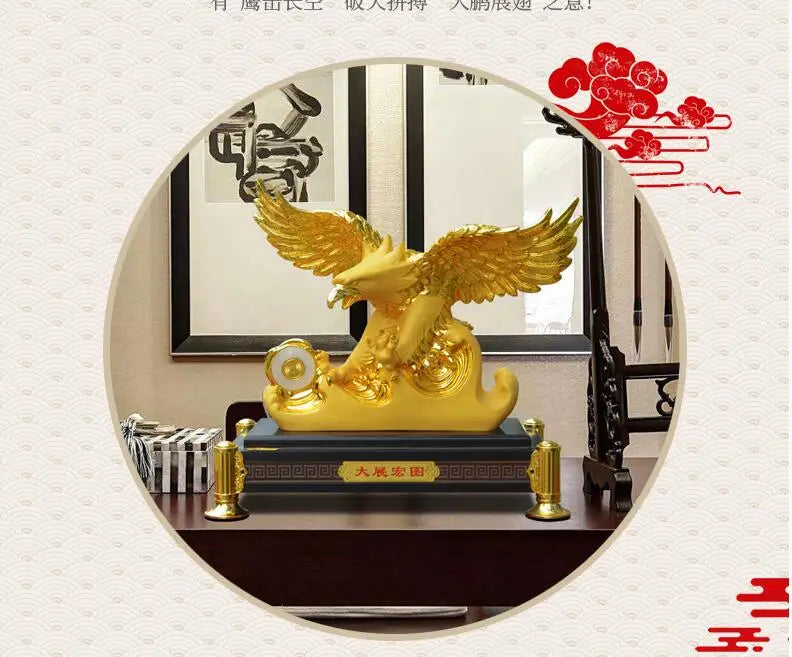 DAZHAN HONGTU Southeast Asia HOME SHOP Company Mascot Bring good luck money Success Golden Eagle statue brisk thriving business