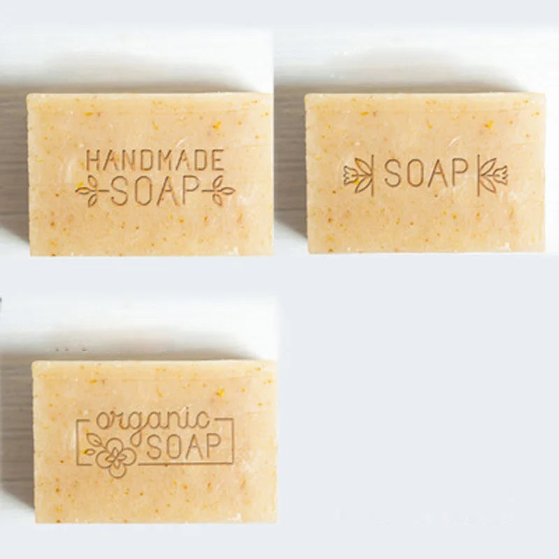 DIY Organic Natural Soap Stamp, Leaves and Letters, Acrylic Handmade Seal, Soap Making Tools, Chapters Seal, 44x44mm, 3 Pcs Set