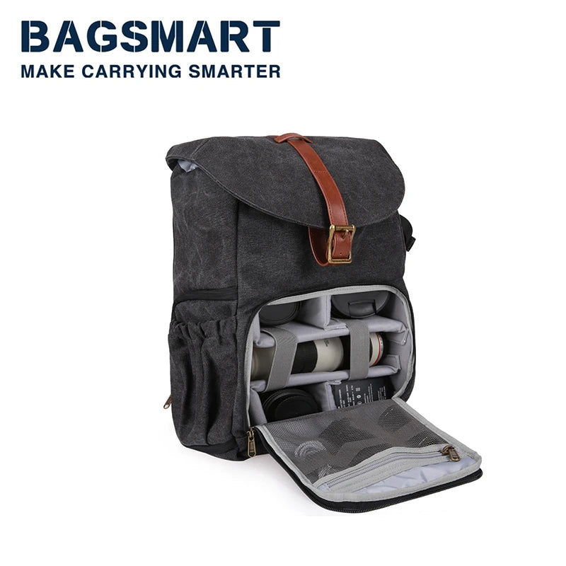 DSLR Camera Backpack BAGSMAR Waterproof Camera Bag for Photographers Anti-Theft Photography Backpack with 15 Inch Laptop
