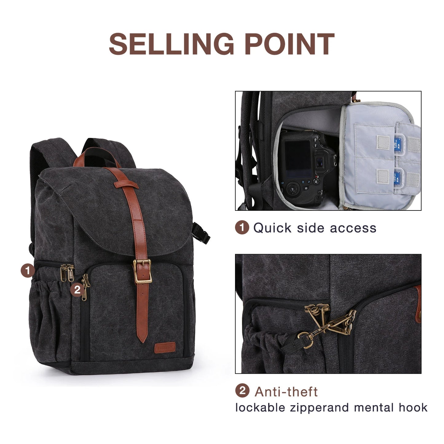 DSLR Camera Backpack BAGSMAR Waterproof Camera Bag for Photographers Anti-Theft Photography Backpack with 15 Inch Laptop