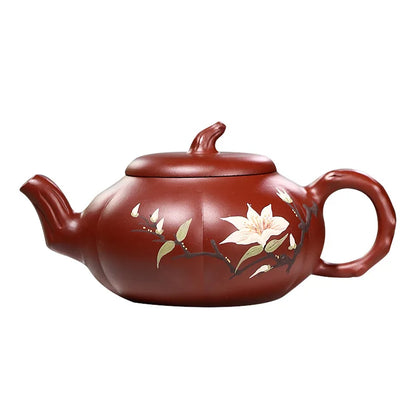 Dahongpao-Handmade Mud Painted Pumpkin Pot, Zisha Teapot, Kung-Fu Teaware, Purple Clay, Drinkware for Puer Green