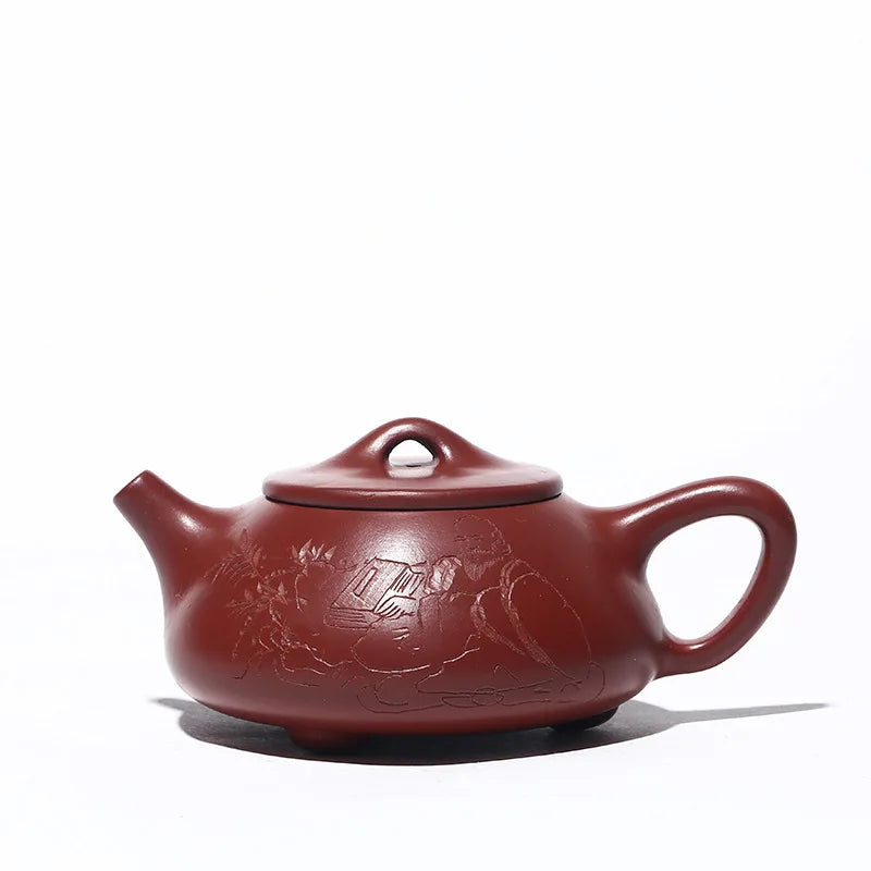 Dahongpao-Handmade Zisha Teapot, Zen Scenery, Boat Stone Scoop Pot, Handmade Kung-Fu Teaware, Purple Clay, Drinkware for Puer
