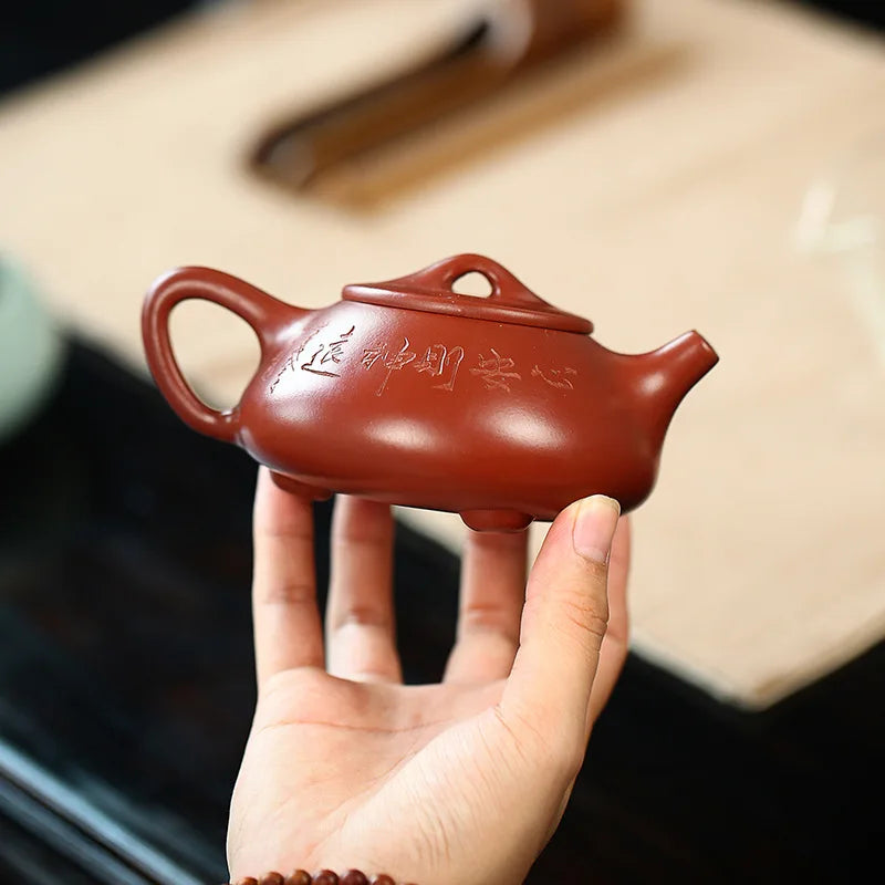 Dahongpao-Handmade Zisha Teapot, Zen Scenery, Boat Stone Scoop Pot, Handmade Kung-Fu Teaware, Purple Clay, Drinkware for Puer