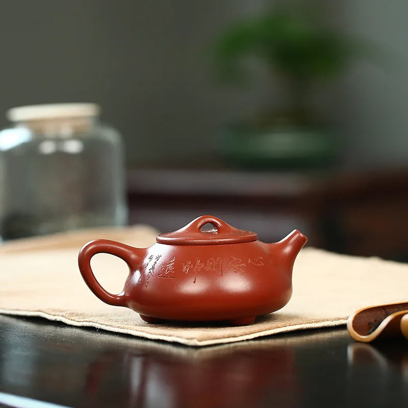 Dahongpao-Handmade Zisha Teapot, Zen Scenery, Boat Stone Scoop Pot, Handmade Kung-Fu Teaware, Purple Clay, Drinkware for Puer