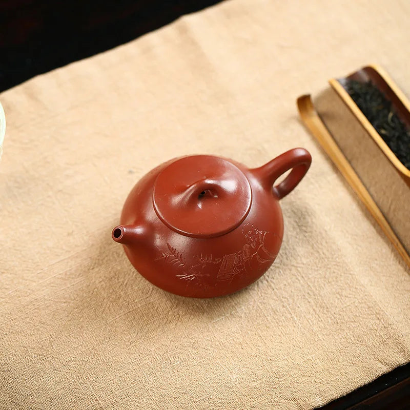 Dahongpao-Handmade Zisha Teapot, Zen Scenery, Boat Stone Scoop Pot, Handmade Kung-Fu Teaware, Purple Clay, Drinkware for Puer