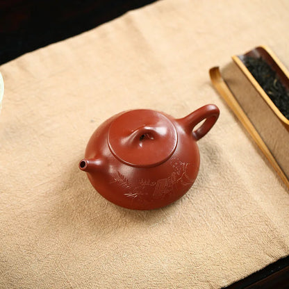 Dahongpao-Handmade Zisha Teapot, Zen Scenery, Boat Stone Scoop Pot, Handmade Kung-Fu Teaware, Purple Clay, Drinkware for Puer