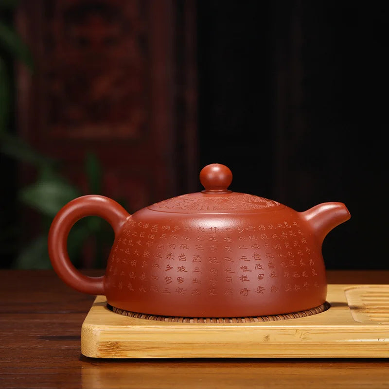 Dahongpao-Heart Sutra Half Moon Zisha Teapot, Handmade Kung-Fu Teaware, Purple Clay Drinkware for Puer Green and Black, Yixing