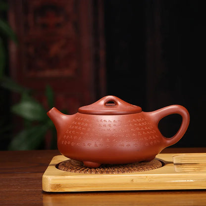 Dahongpao-Heart Sutra Stone Scoop Teapot Zisha Teapot, Yixing Handmade Pot, Kung-Fu Teaware, Purple Clay Drinkware for Puer Gree