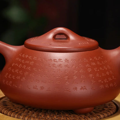 Dahongpao-Heart Sutra Stone Scoop Teapot Zisha Teapot, Yixing Handmade Pot, Kung-Fu Teaware, Purple Clay Drinkware for Puer Gree