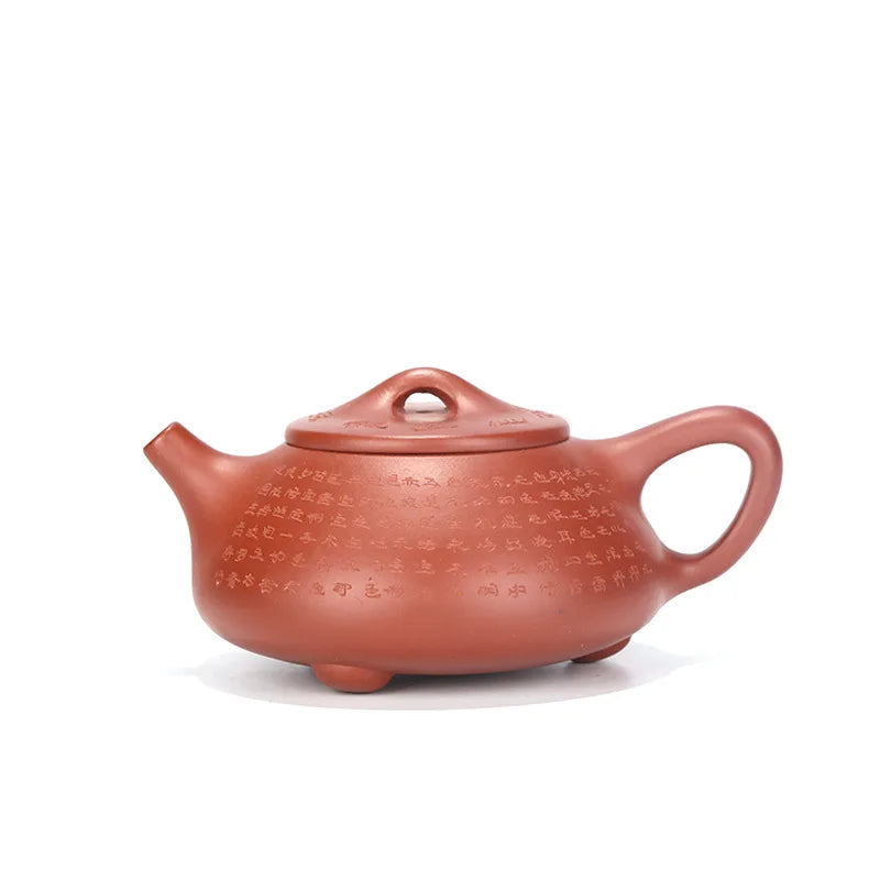 Dahongpao-Heart Sutra Stone Scoop Teapot Zisha Teapot, Yixing Handmade Pot, Kung-Fu Teaware, Purple Clay Drinkware for Puer Gree
