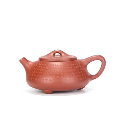 Dahongpao-Heart Sutra Stone Scoop Teapot Zisha Teapot, Yixing Handmade Pot, Kung-Fu Teaware, Purple Clay Drinkware for Puer Gree