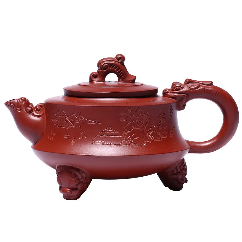 Dahongpao Kung Fu Handmade Teapot, Kung-Fu Teaware, Purple Clay Drinkware for Puer, Three-Legged Dragon Pot, Yixing, Raw Ore