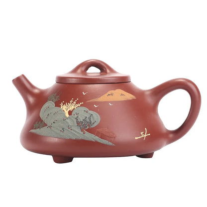 Dahongpao Painting Zisha Teapot Yixing Handmade Pot, Kung-Fu Teaware, Purple Clay Drinkware for Puer, Green, Black, Chinese Tea