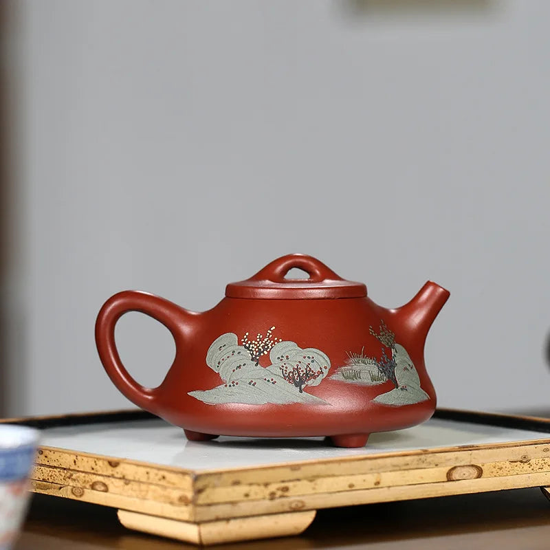 Dahongpao Painting Zisha Teapot Yixing Handmade Pot, Kung-Fu Teaware, Purple Clay Drinkware for Puer, Green, Black, Chinese Tea