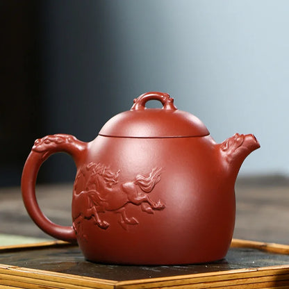 Dahongpao Relief Dragon Horse Spirit Qin Quan Pot Zisha Teapot Yixing Handmade Kung-Fu Teawarepurple Clay Drinkware, Puer