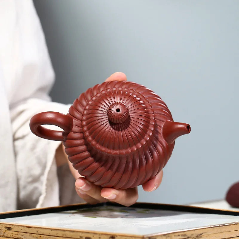 Dahongpao Tendons Zisha Teapot, Yixing Handmade Pot, Kung-Fu Teaware, Purple Clay Drinkware for Puer Green and Black Chinese Tea