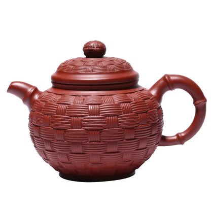 Dahongpao purple clay teapot, hand-painted bamboo woven round bead Zisha teapot, Kung Fu Teaware