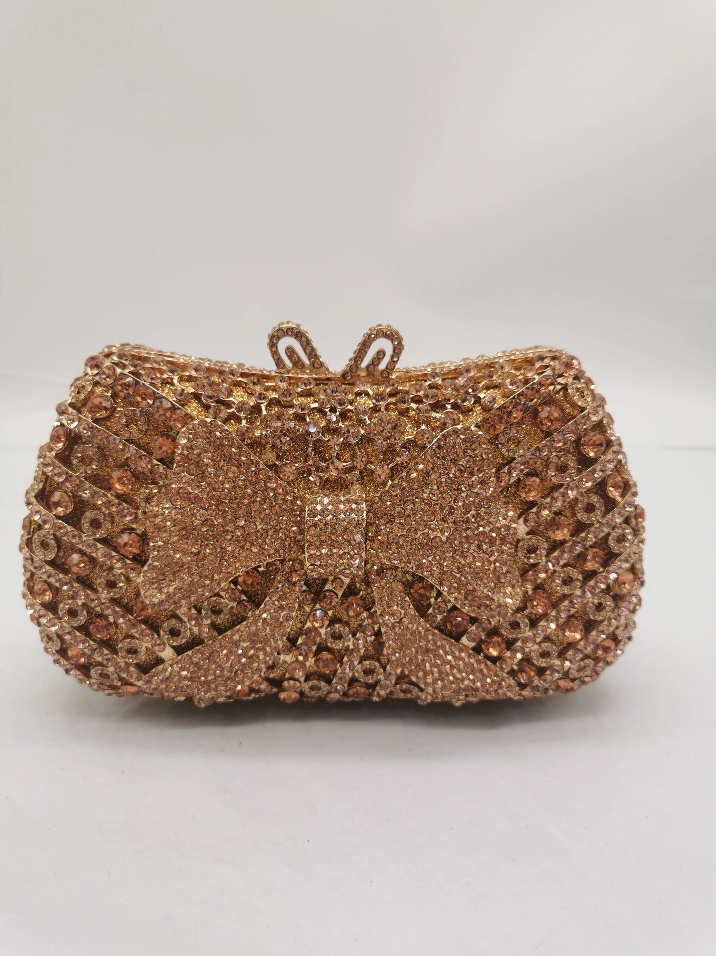 Dark Bright Gold Red Sliver Color Bow Pattern Metal Crystal Handbag Woman Party Wedding Evening Bag Diamond Lady Dinner Clutches