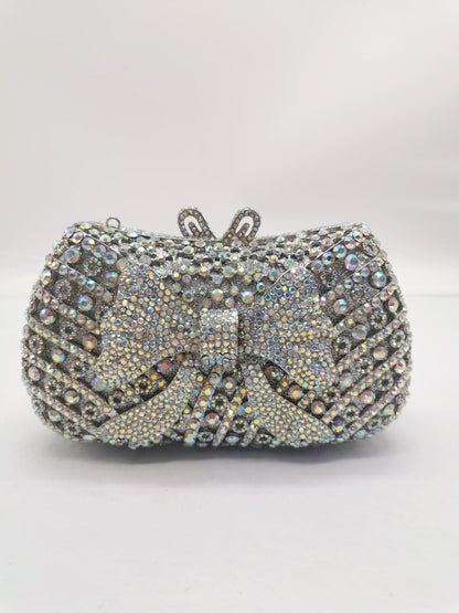 Dark Bright Gold Red Sliver Color Bow Pattern Metal Crystal Handbag Woman Party Wedding Evening Bag Diamond Lady Dinner Clutches