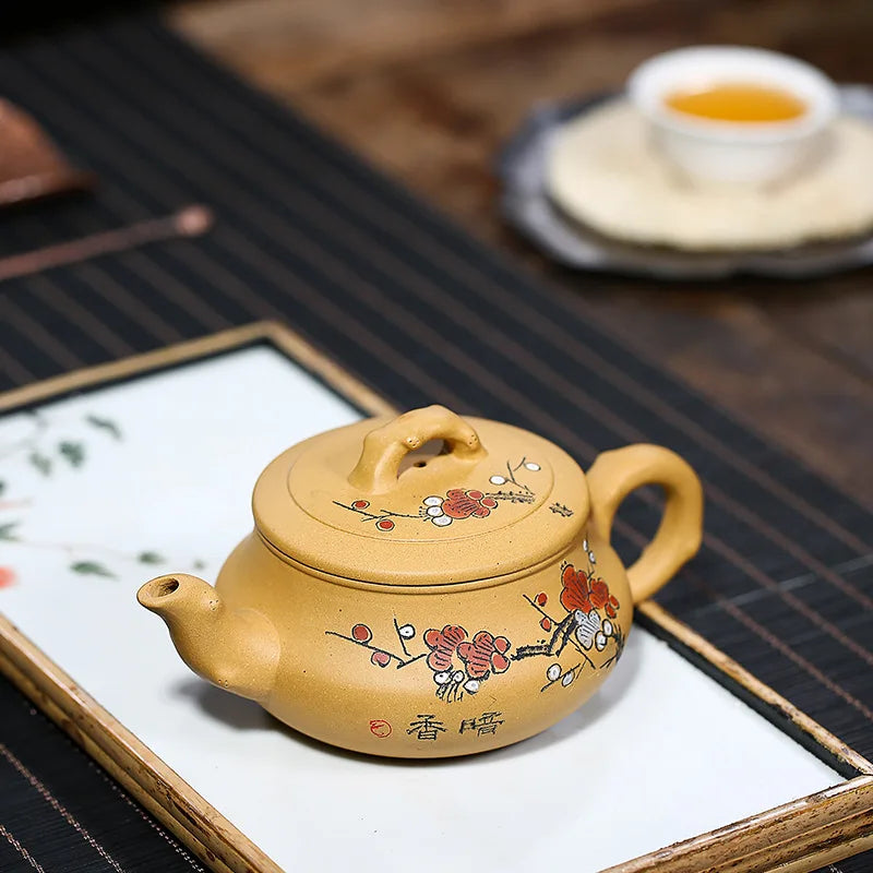 Dark Fragrant Bamboo Zisha Teapot, Handmade Pot, Kung-Fu Teaware, Purple Clay, Drinkware for Puer, Green, Black, Chinese Tea