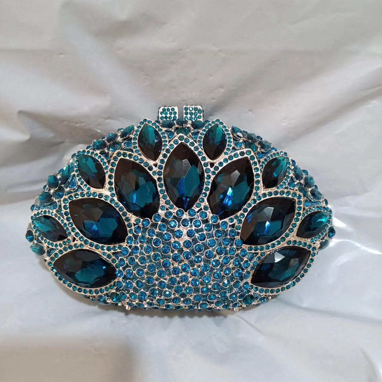 Dark Green Color Rhinestone Clutch Women Crystal Evening Clutches Bag Luxury Silver Metal Chains Shoulder Ladies Diamond Handbag