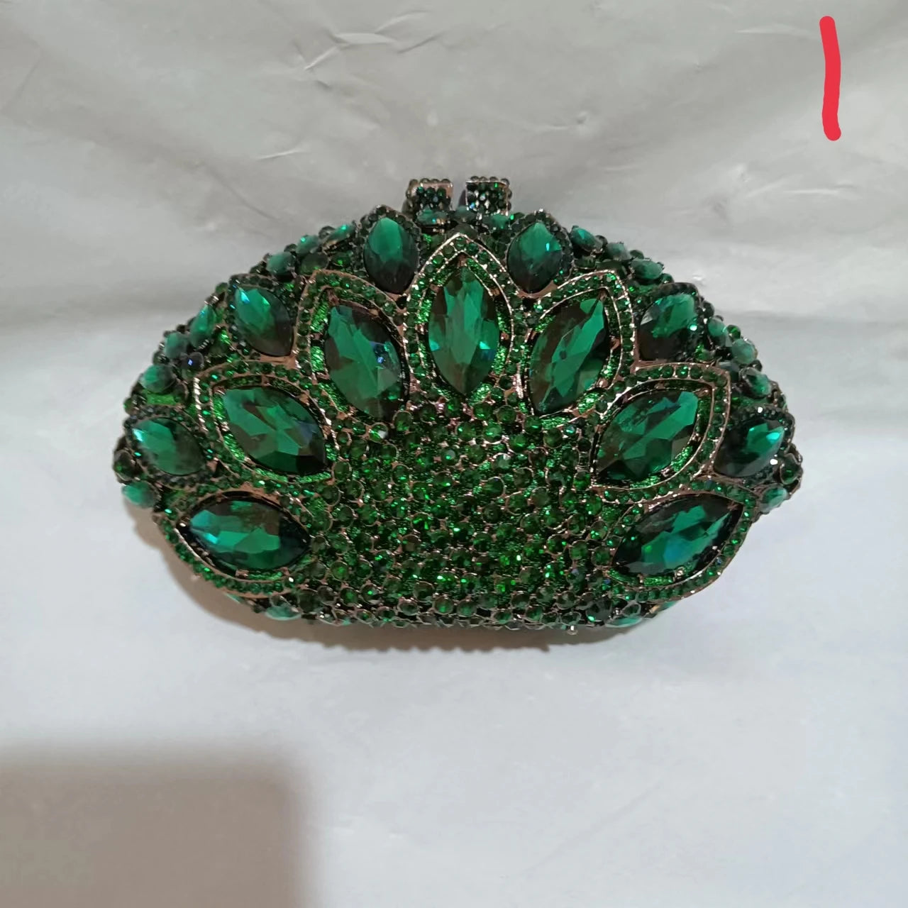 Dark Green Color Rhinestone Clutch Women Crystal Evening Clutches Bag Luxury Silver Metal Chains Shoulder Ladies Diamond Handbag