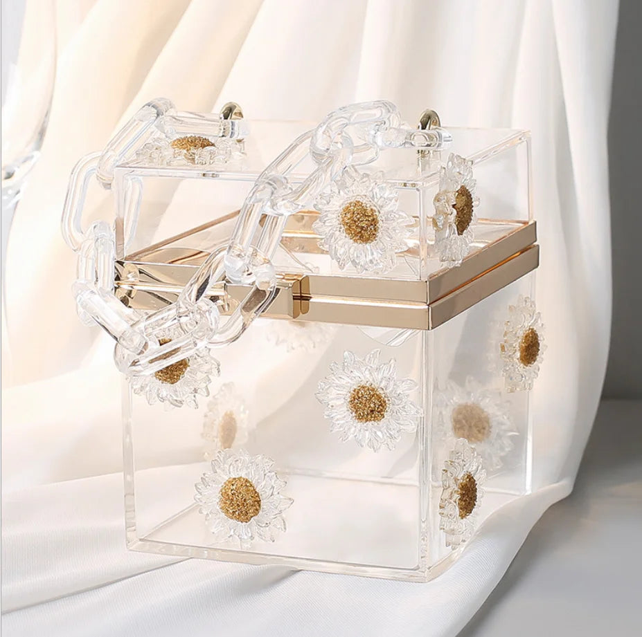 Dazzling Acrylic transparent box bag Women's Clutch purse Evening Bags Bridal Wedding Party  Metal Clutches Handbag Purse gift