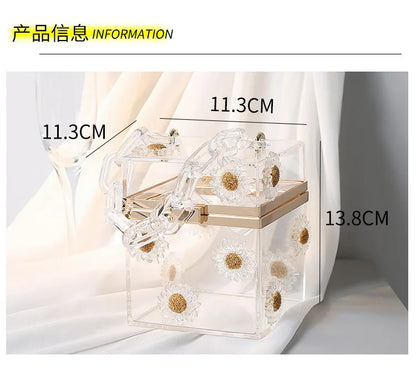 Dazzling Acrylic transparent box bag Women's Clutch purse Evening Bags Bridal Wedding Party  Metal Clutches Handbag Purse gift