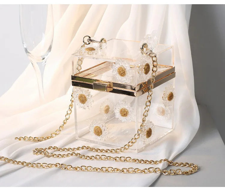 Dazzling Acrylic transparent box bag Women's Clutch purse Evening Bags Bridal Wedding Party  Metal Clutches Handbag Purse gift