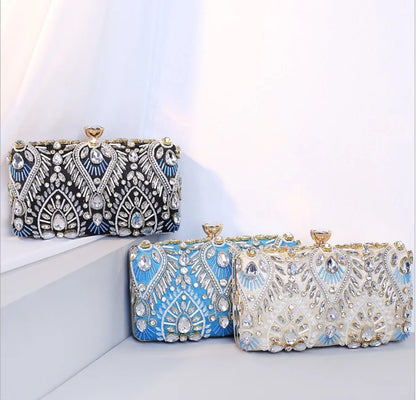 Dazzling blue beaded Clutch Purse Women Crystal clutches Bags Evening bag Wedding Party Handbag Bridal Metal Minaudiere gift