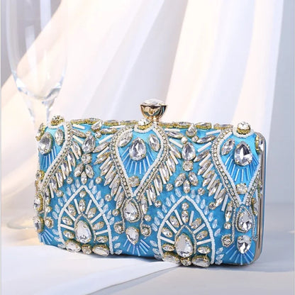 Dazzling blue beaded Clutch Purse Women Crystal clutches Bags Evening bag Wedding Party Handbag Bridal Metal Minaudiere gift