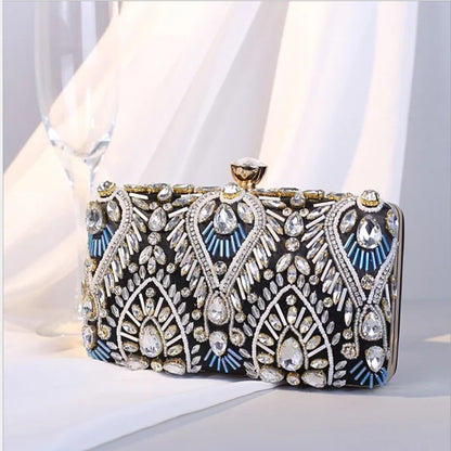 Dazzling blue beaded Clutch Purse Women Crystal clutches Bags Evening bag Wedding Party Handbag Bridal Metal Minaudiere gift
