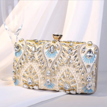 Dazzling blue beaded Clutch Purse Women Crystal clutches Bags Evening bag Wedding Party Handbag Bridal Metal Minaudiere gift