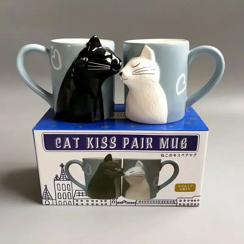 Deardali Special Couple Cat Cup Head Tilt Kill Kiss Cat Valentine 'S Day Creative Ceramic Cup Coffee Mug Gift