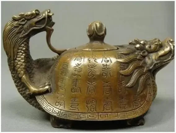 Decorated Old Bronze Chinese Old Copper Handwork Dragon Tea Pot Antique Crafts Copper Sculpture Home 15CM