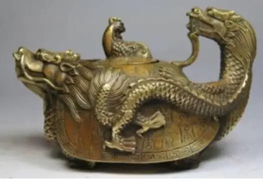 Decorated Old Bronze Chinese Old Copper Handwork Dragon Tea Pot Antique Crafts Copper Sculpture Home 15CM