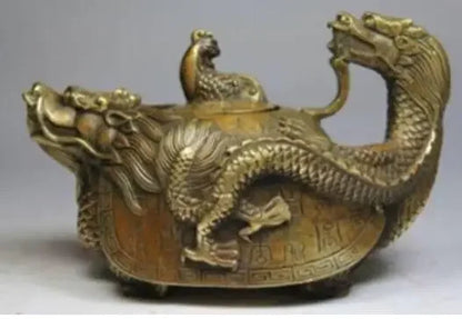 Decorated Old Bronze Chinese Old Copper Handwork Dragon Tea Pot Antique Crafts Copper Sculpture Home 15CM