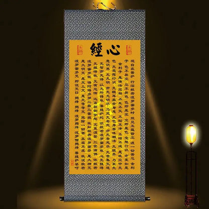 Decorative Silk Scroll Paint, Heart Sutra Hanging Painting, Prajna Guanyin, Improvement Buddha, Chinese Style
