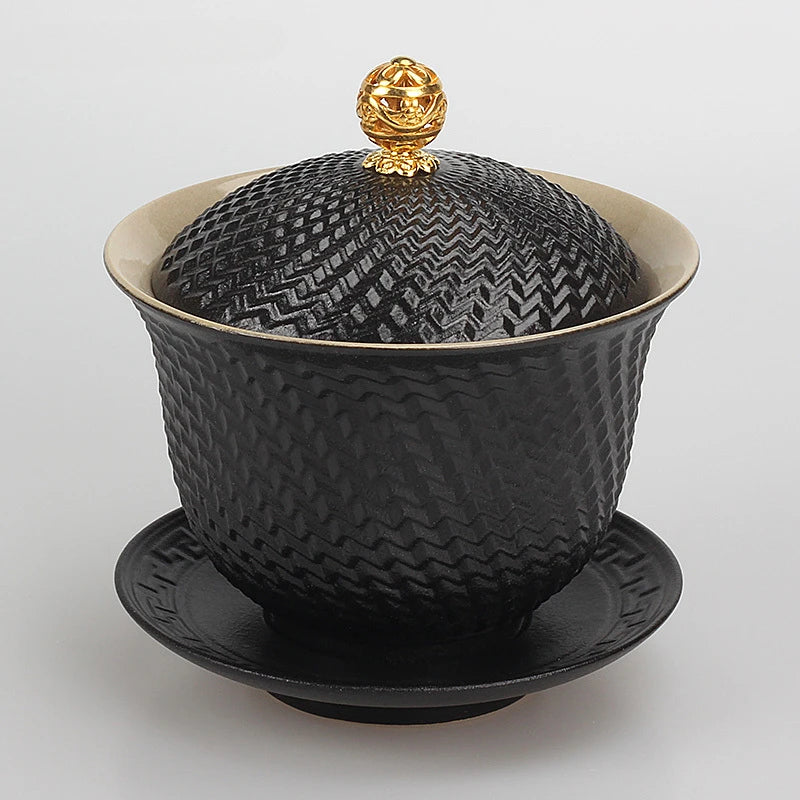 Dehua Black pottery Ceramic Gaiwan Tea cup Handmade Tea tureen Chinese Retro Tea set Accessories Master Cup Home Drinkware 210ML