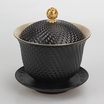 Dehua Black pottery Ceramic Gaiwan Tea cup Handmade Tea tureen Chinese Retro Tea set Accessories Master Cup Home Drinkware 210ML